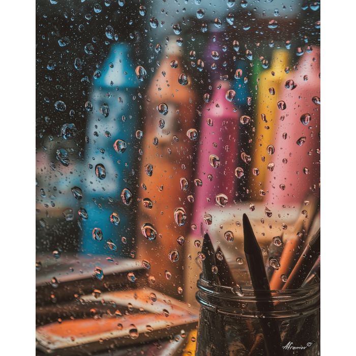 ARTIST IN RAIN WINDOW