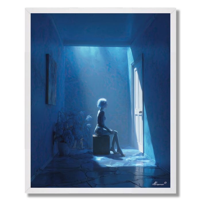 WOMAN IN BLUE ROOM - FRAMED