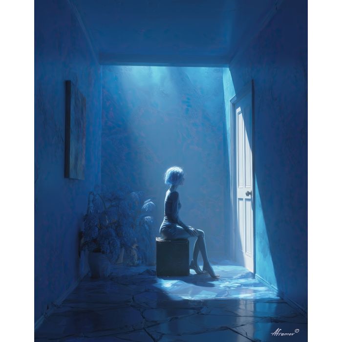 WOMAN IN BLUE ROOM