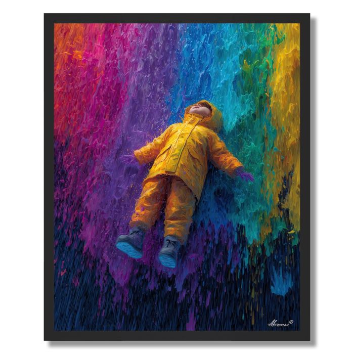 CHILD FLOATING IN COLOR RAIN - FRAMED