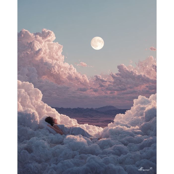WOMAN SLEEPING ON CLOUDS