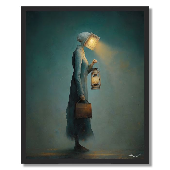 WOMAN WITH REAL LANTERN - FRAMED