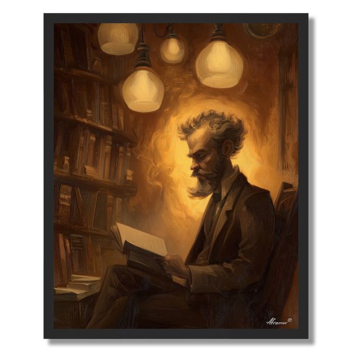 MAN IN LIBRARY GLOW - FRAMED