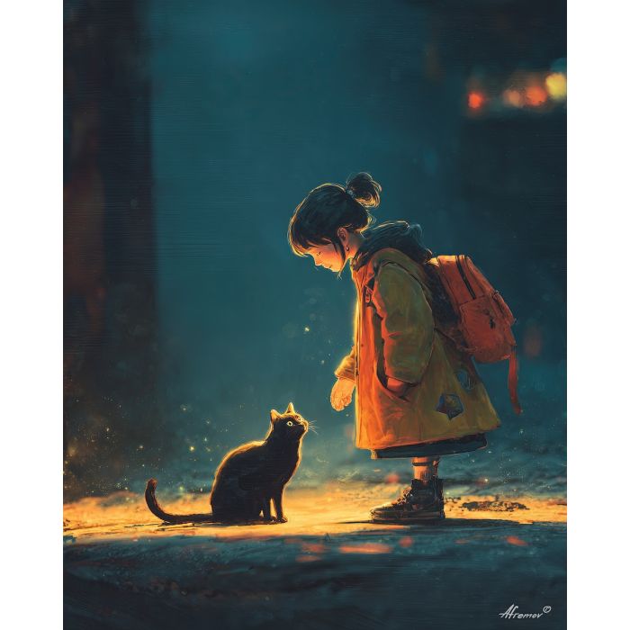 GIRL AND STREET CAT