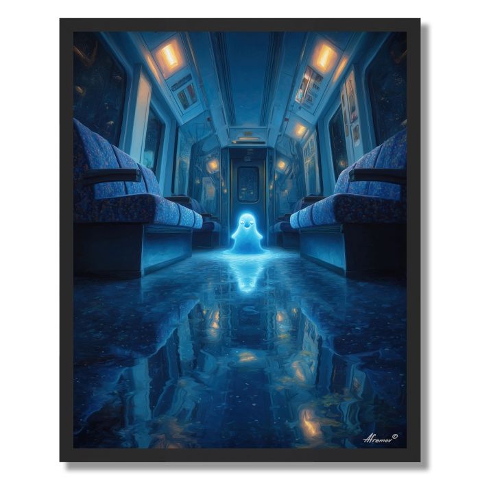 BLUE FIGURE ON THE TRAIN - FRAMED