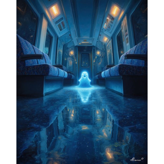 BLUE FIGURE ON THE TRAIN