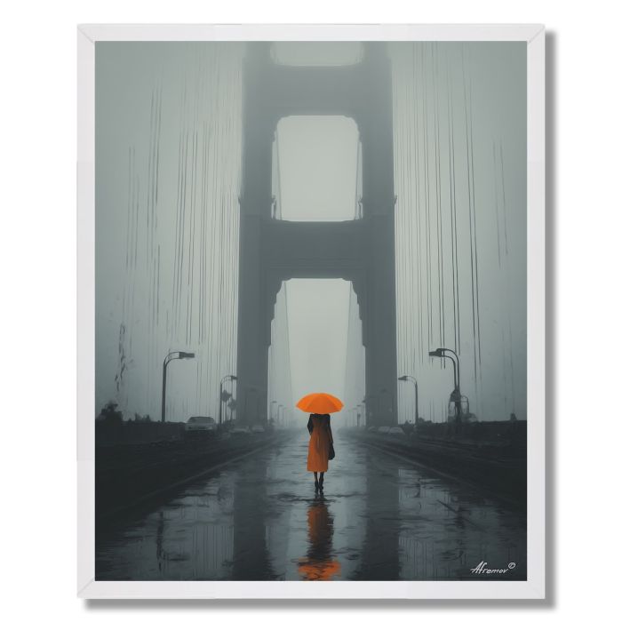 WOMAN CROSSING BRIDGE - FRAMED