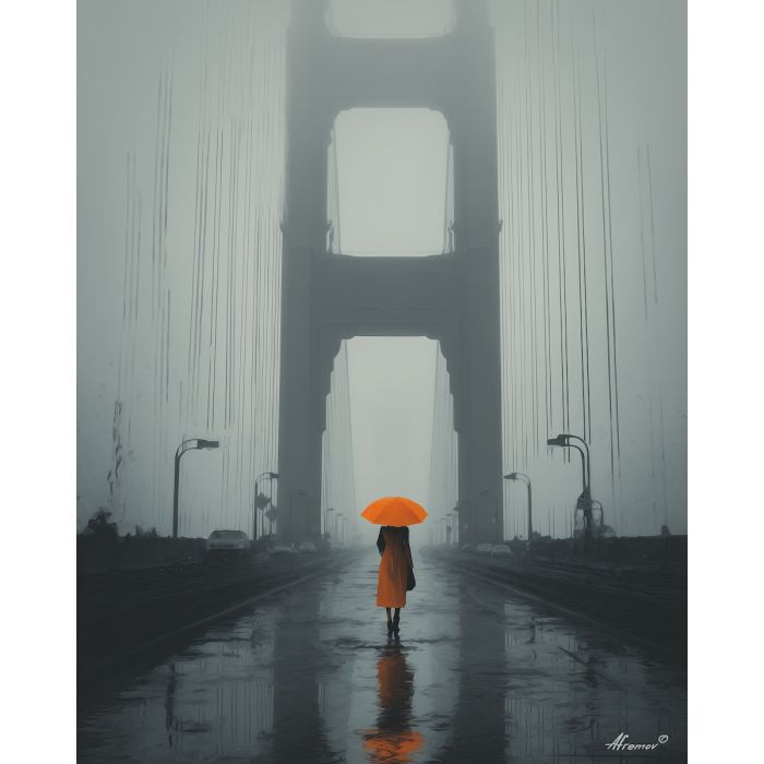 WOMAN CROSSING BRIDGE