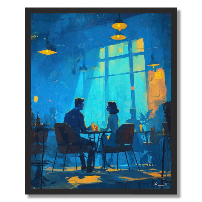 COUPLE IN BLUE CAFE - FRAMED