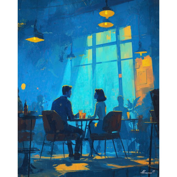 COUPLE IN BLUE CAFE