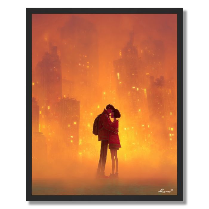 COUPLE IN CITY FOG - FRAMED