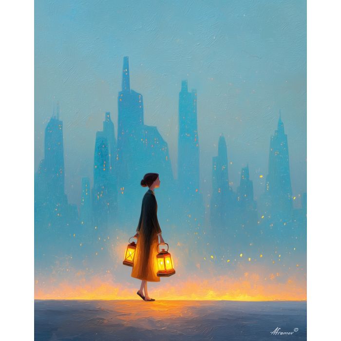 WOMAN CARRYING CITY LIGHT