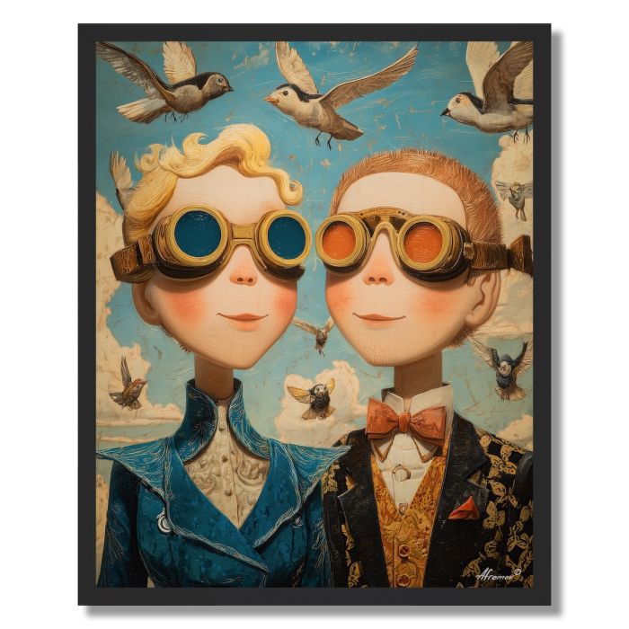 COUPLE WITH BIRDS OF LIGHT - FRAMED