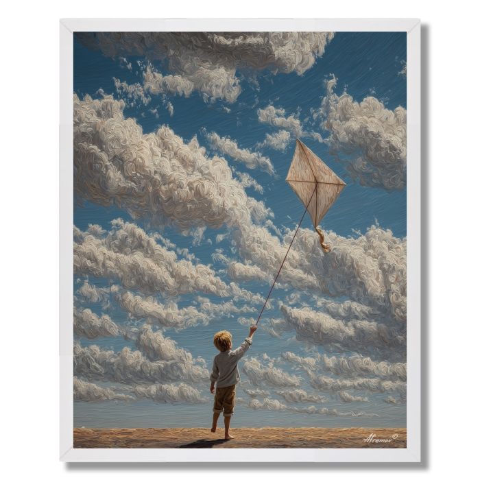 BOY WITH REAL KITE - FRAMED