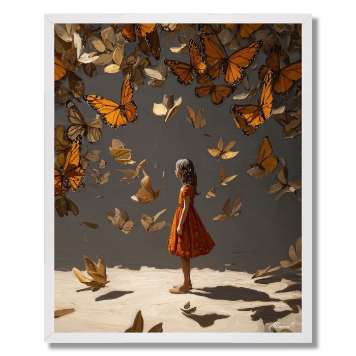 CHILD WITH BUTTERFLIES - FRAMED