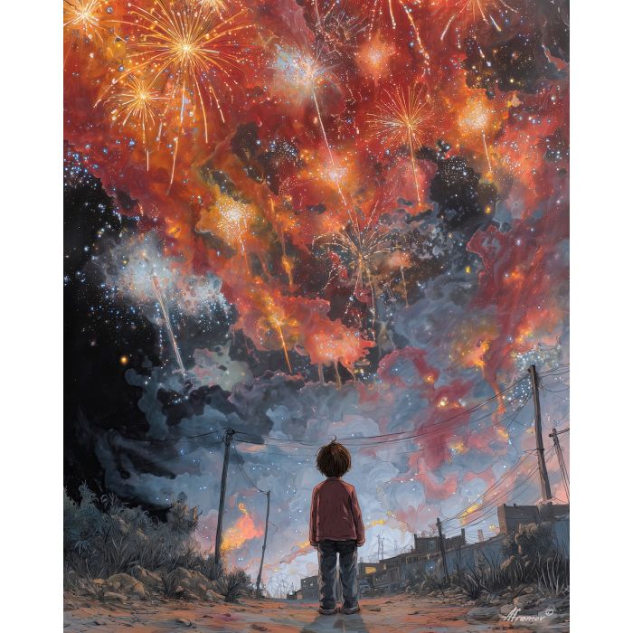 CHILD WATCHING FIREWORKS