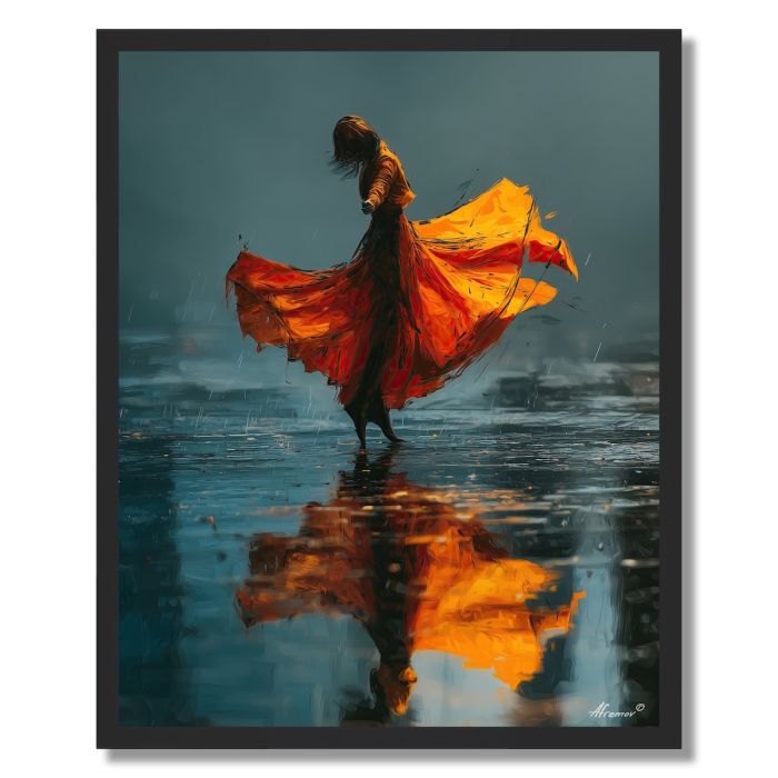 WOMAN DANCING IN THE RAIN - FRAMED