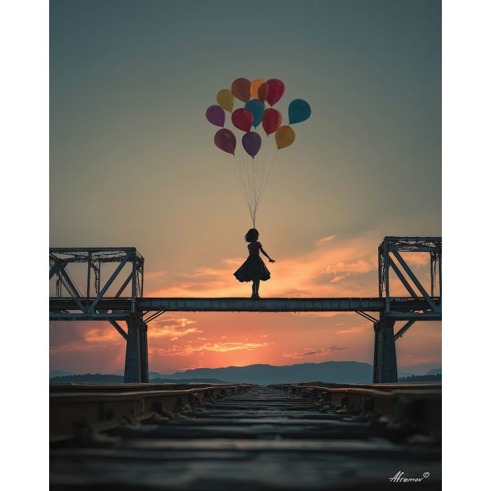GIRL RUNNING WITH BALLOONS