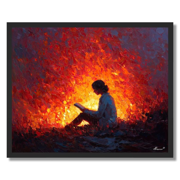 READING BY FIRE - FRAMED