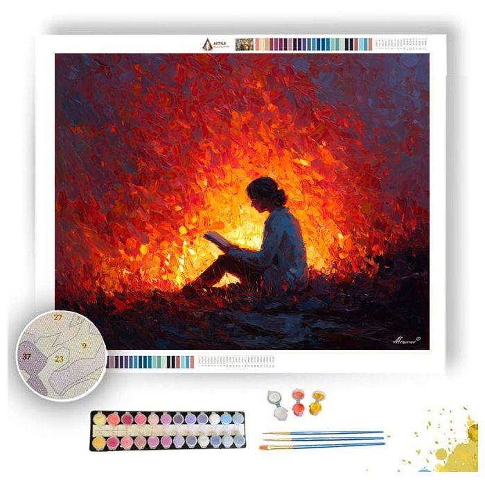 READING BY FIRE - Paint by Numbers Full Kit