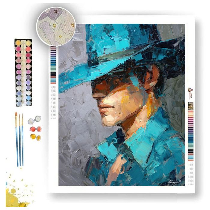 BLUE HAT B&W - Paint by Numbers Full Kit