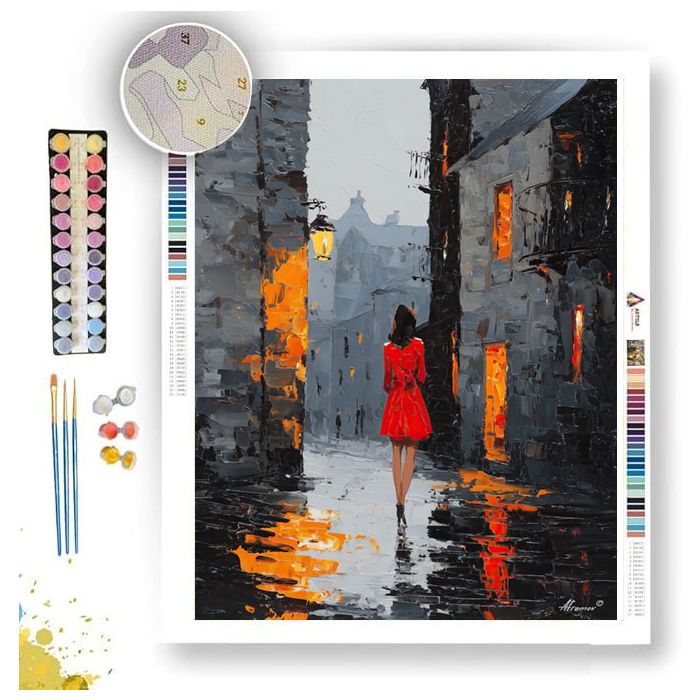 WOMAN IN RED DRESS B&W - Paint by Numbers Full Kit