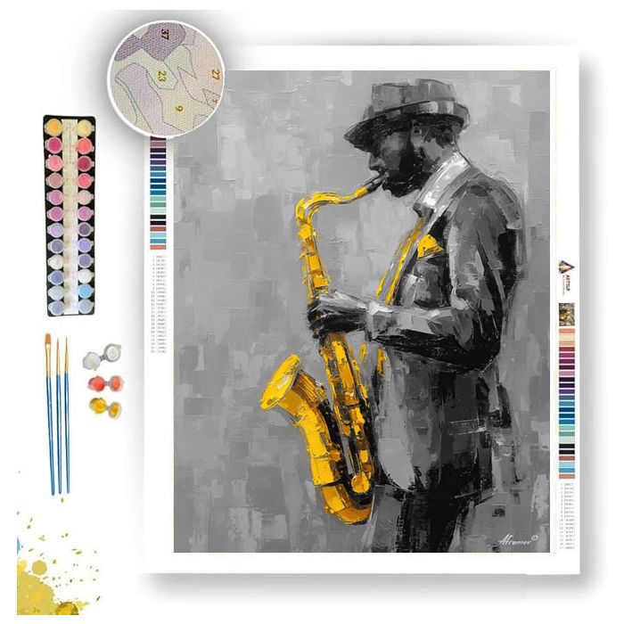 YELLOW SAXOPHONE B&W - Paint by Numbers Full Kit