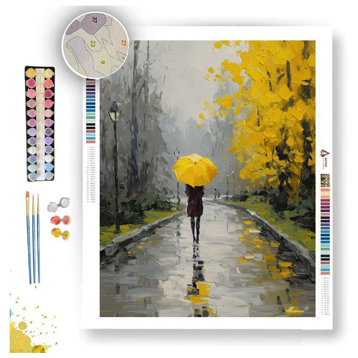 YELLOW UMBRELLA WALKER B&W - Paint by Numbers Full Kit