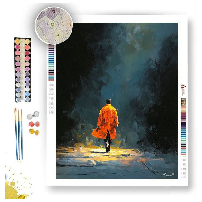 MAN IN ORANGE COAT B&W - Paint by Numbers Full Kit
