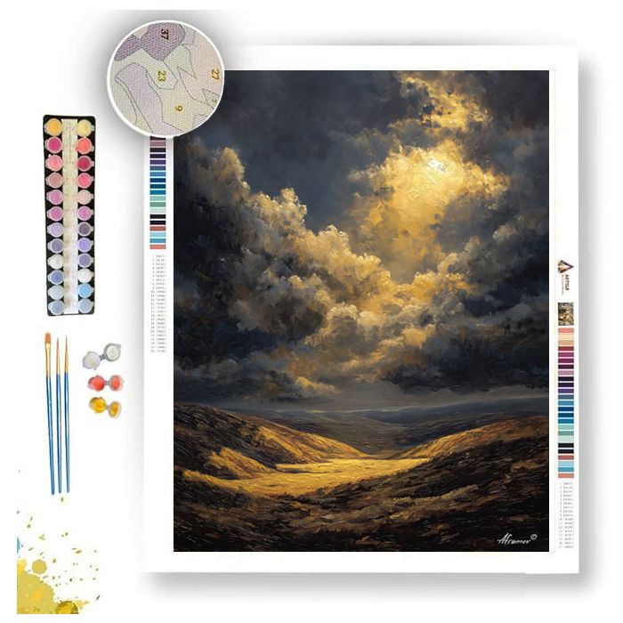 GOLD LIGHT OVER VALLEY B&W - Paint by Numbers Full Kit