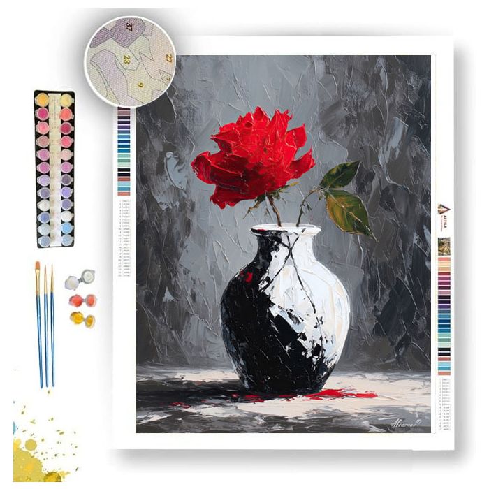 CRIMSON BLOOM B&W - Paint by Numbers Full Kit