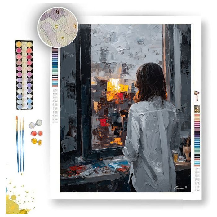 WOMAN AT WINDOW B&W - Paint by Numbers Full Kit