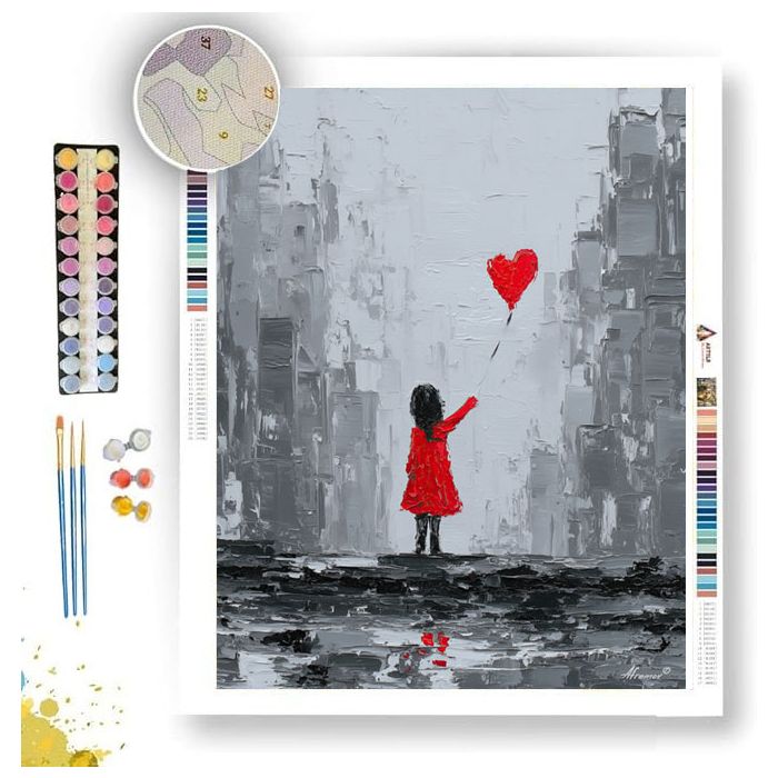 GIRL WITH BALLOON B&W - Paint by Numbers Full Kit