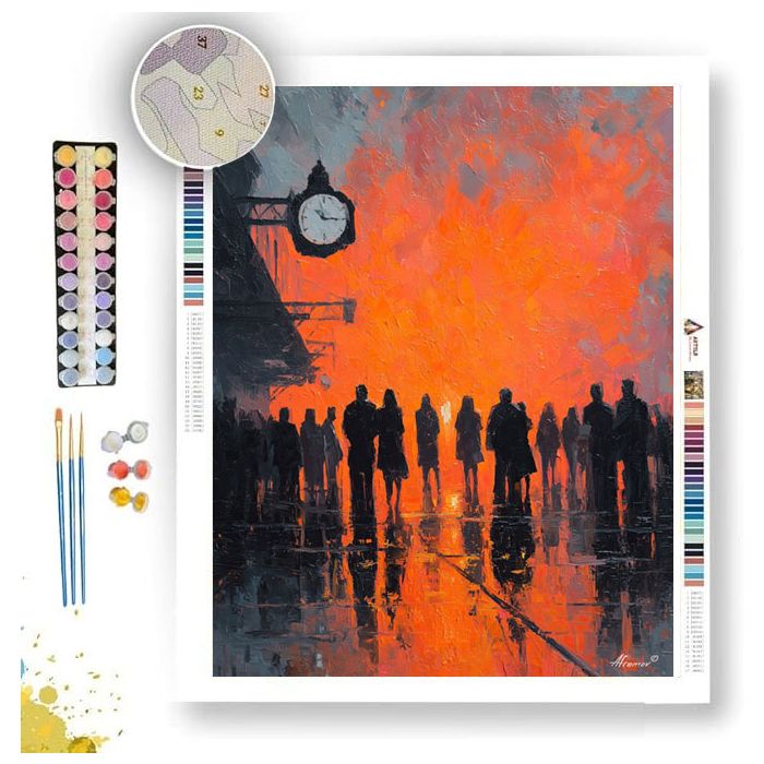 STATION AT NIGHT B&W - Paint by Numbers Full Kit