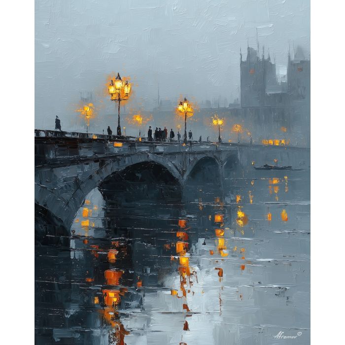 WHITE FOG OVER BRIDGE B&W