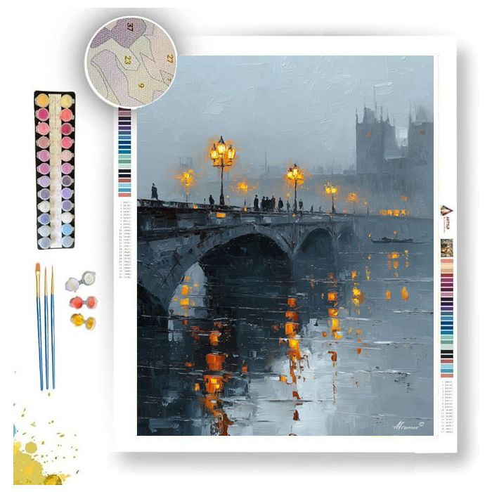 WHITE FOG OVER BRIDGE B&W - Paint by Numbers Full Kit
