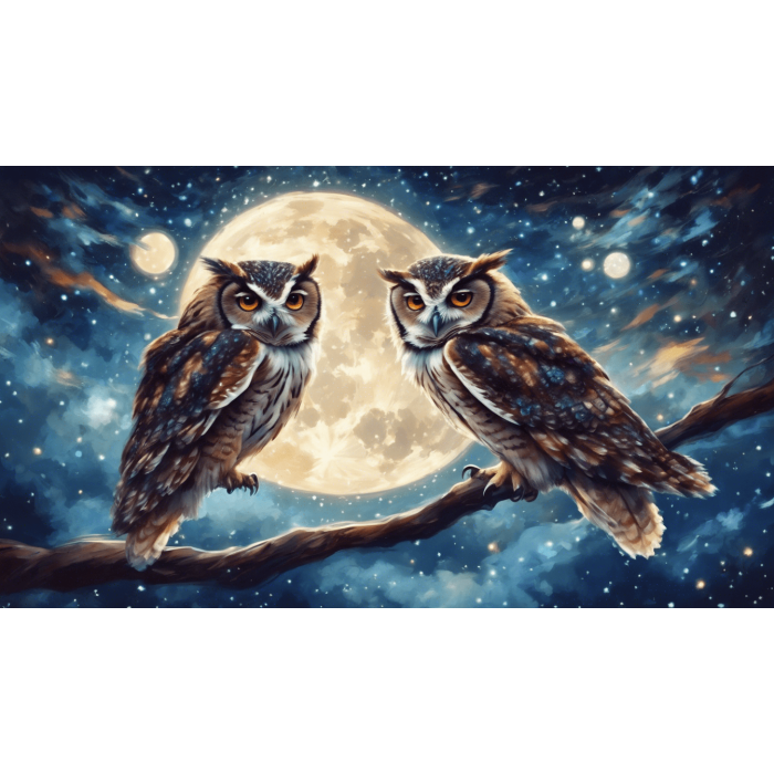 OWLS FLYING IN A STARRY NIGHT SKY