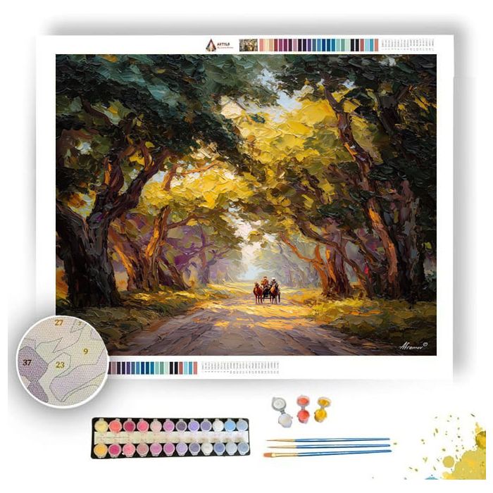 HORSES ON COUNTRY ROAD - Paint by Numbers Full Kit