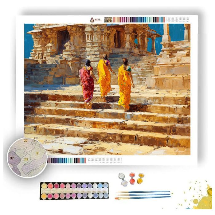 INDIAN TEMPLE STEPS - Paint by Numbers Full Kit