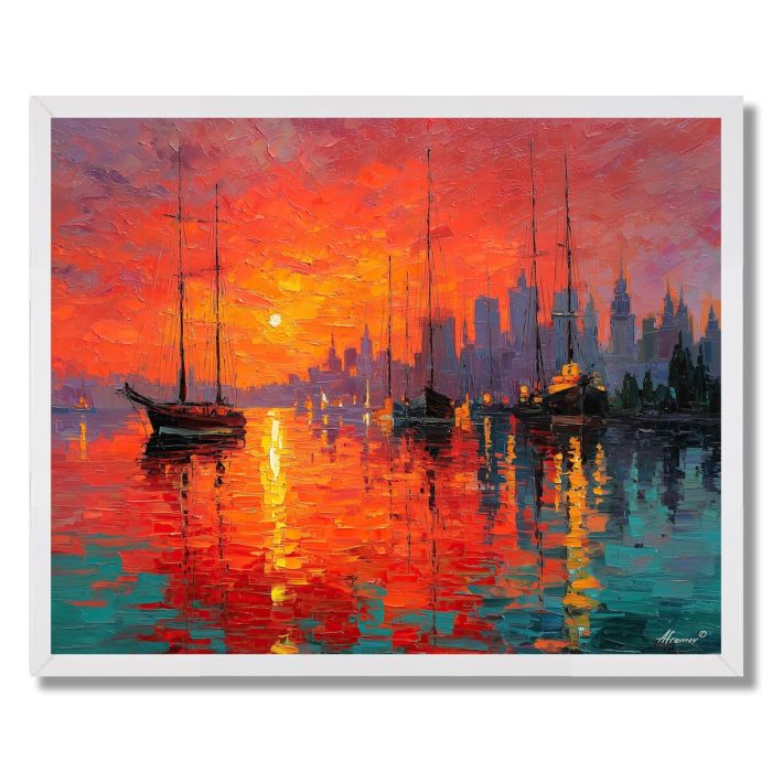 CITY HARBOR SUNSET - FRAMED