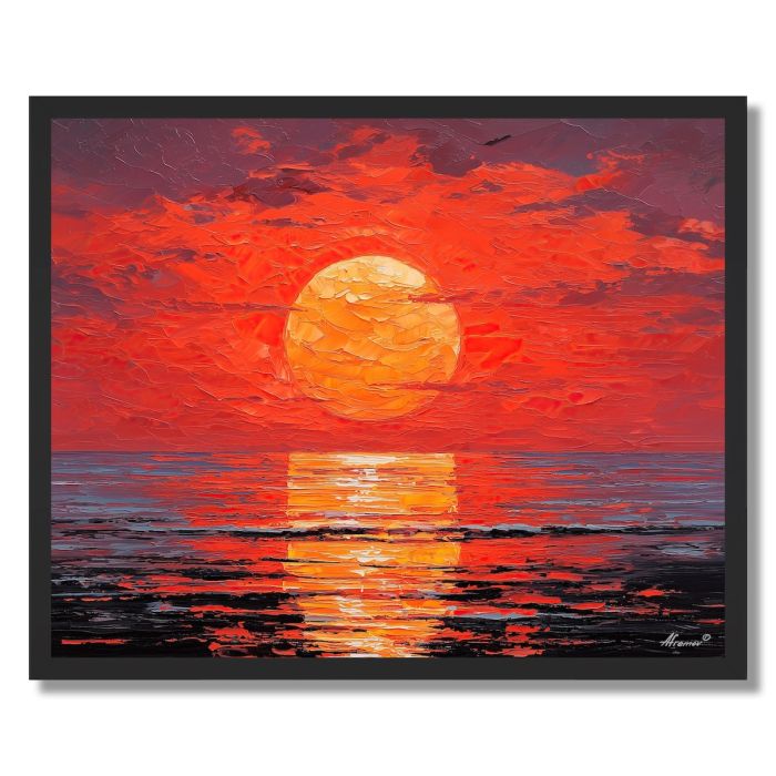 RED SUN OVER SEA - FRAMED