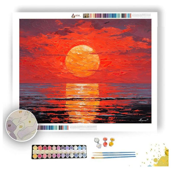 RED SUN OVER SEA - Paint by Numbers Full Kit