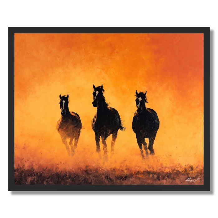 HORSES AT SUNSET - FRAMED
