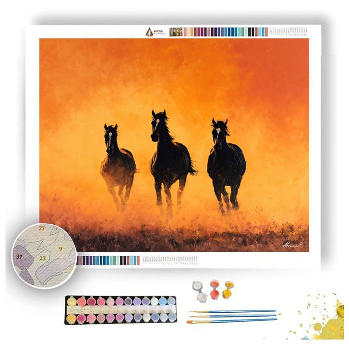 HORSES AT SUNSET - Paint by Numbers Full Kit