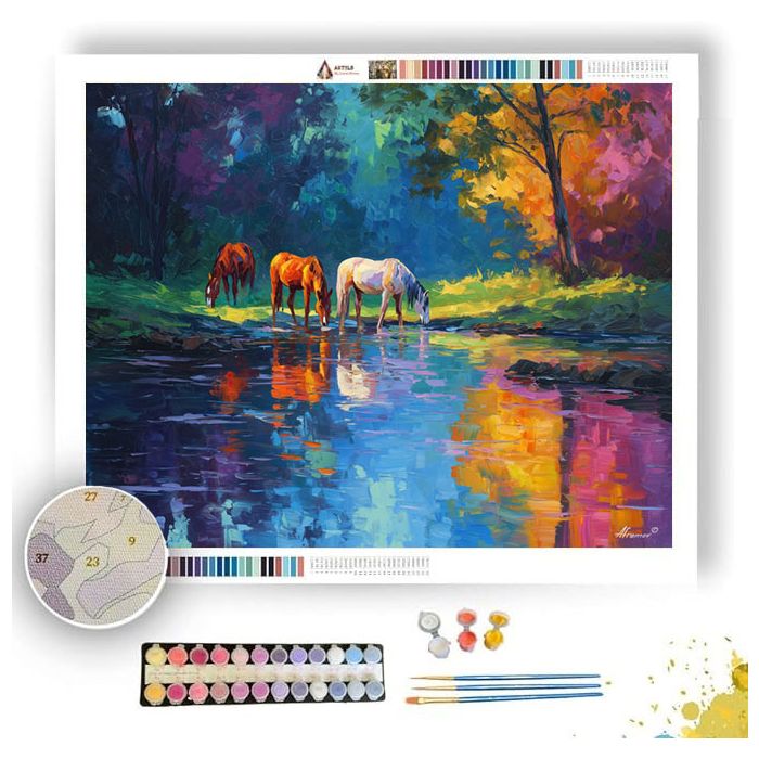 HORSES BY THE STREAM - Paint by Numbers Full Kit