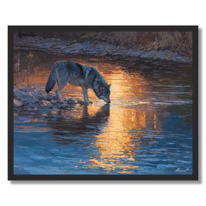 RIVER REFLECTION WOLF - FRAMED