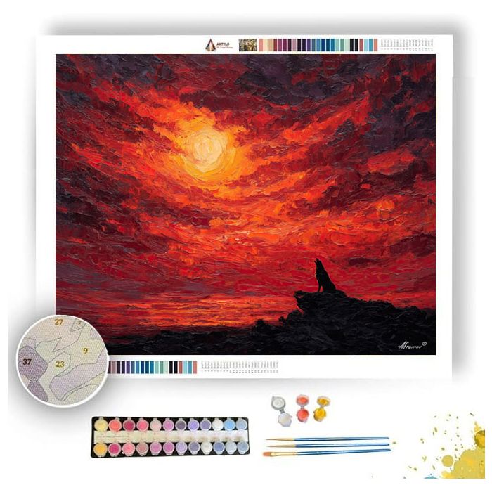 CRIMSON SKY WOLF - Paint by Numbers Full Kit