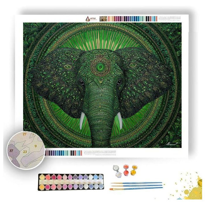 EMERALD MANDALA ELEPHANT - Paint by Numbers Full Kit