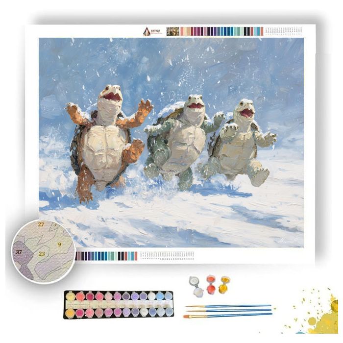 WINTER TURTLE SNOWBALL FIGHT - Paint by Numbers Full Kit