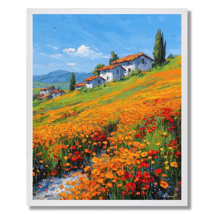ORANGE BLOOM HILLSIDE - FRAMED